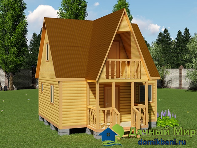 Двухэтажная баня с балконом и террасой