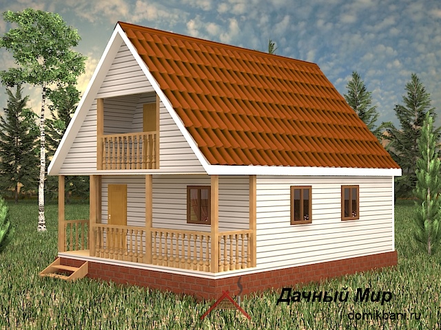 Каркасная баня 6х9 с террасой и балконом